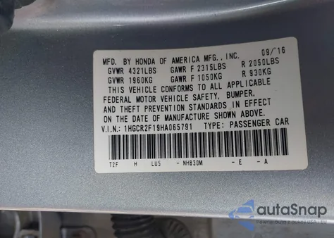 2017 Honda Accord Sport Se from USA, damaged, VIN 1HGCR2F19HA065791